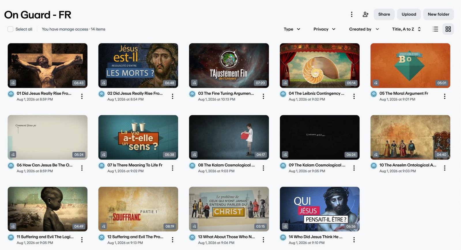 Our Vimeo library of the French On Guard! apologetics videos for Reasonable Faith